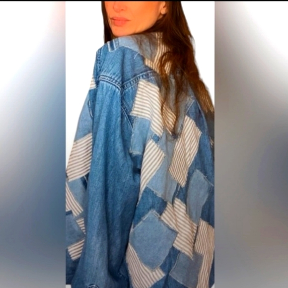 Upcycled Design - Denim Patchwork Button Front Jacket - XL - Picture 5 of 6